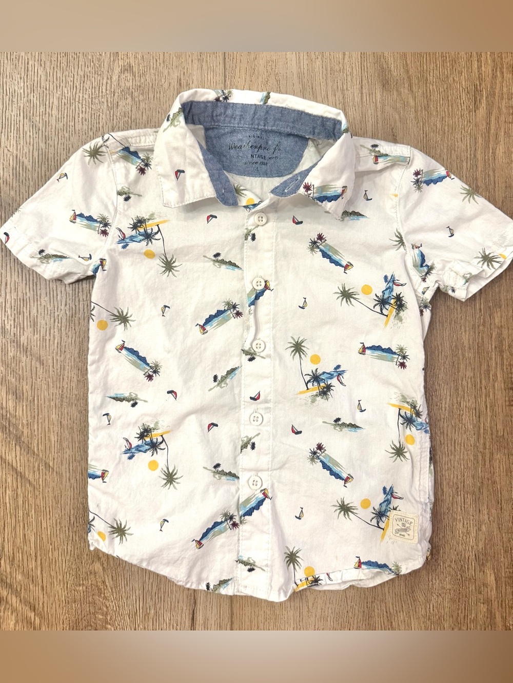 Weatherproof Boys White Tropical Print Short Sleeve Button-Down Shirt